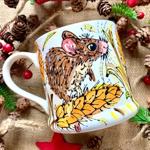 Field Mice, Harvest Mice, Country Mug, Wildlife, Woodland, Autumnal, Hand Painted, Ceramic, Drinkware, Gift image 2