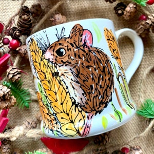 Field Mice, Harvest Mice, Country Mug, Wildlife, Woodland, Autumnal, Hand Painted, Ceramic, Drinkware, Gift image 3