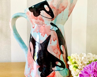 Orca Country Jug, Hand Painted, Killer Whale, Ceramic Vase