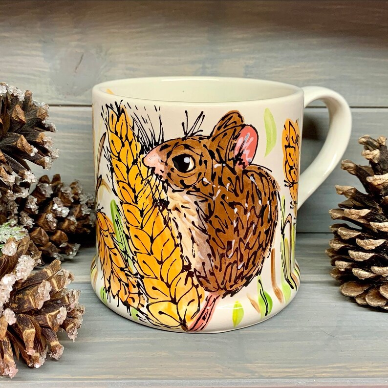 Field Mice, Harvest Mice, Country Mug, Wildlife, Woodland, Autumnal, Hand Painted, Ceramic, Drinkware, Gift image 1