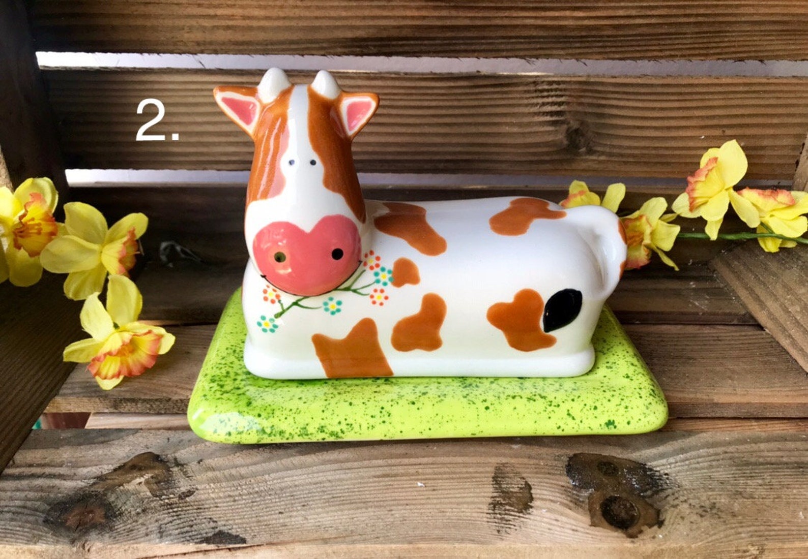 Cow Butter Dish Hand Painted Ceramic Country Decor Kitchen Etsy