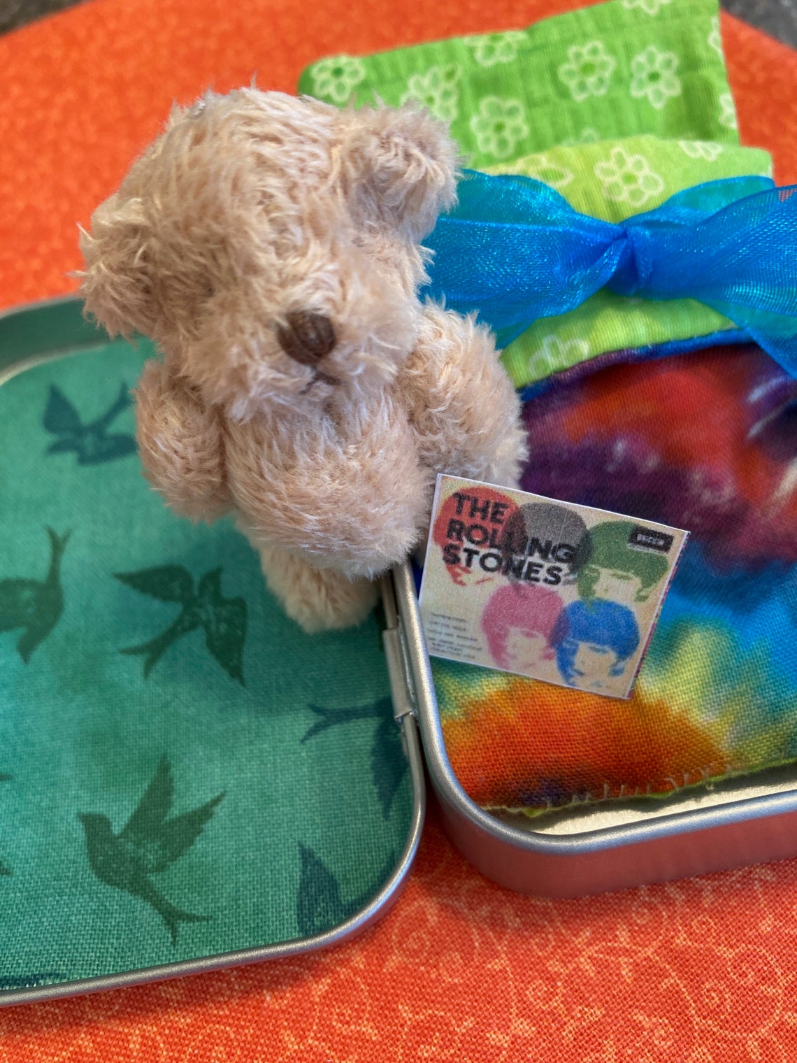 Tiedye Teddy Bear Little Pocket Bear in Tin Tiny Hug Bear Worry Pet