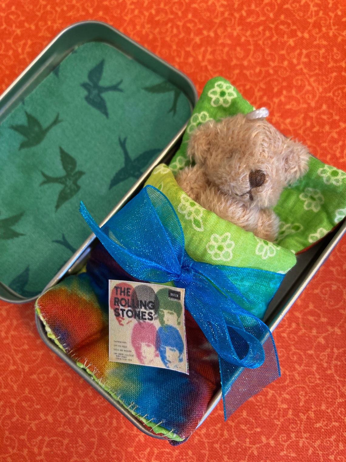 Tiedye Teddy Bear Little Pocket Bear in Tin Tiny Hug Bear Worry Pet