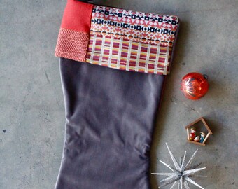 Modern Christmas Stocking - Damon - Coral and Gray