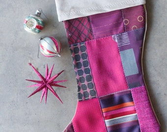 Modern Christmas Stocking - Damon - Pink and White