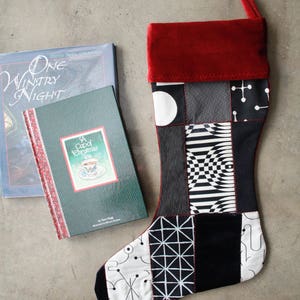 Modern Christmas Stocking Damon Black and Red image 1