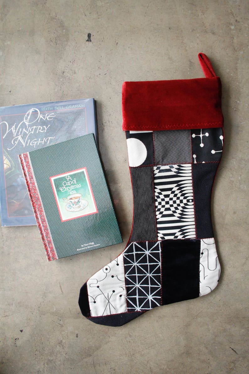 Modern Christmas Stocking Damon Black and Red image 1