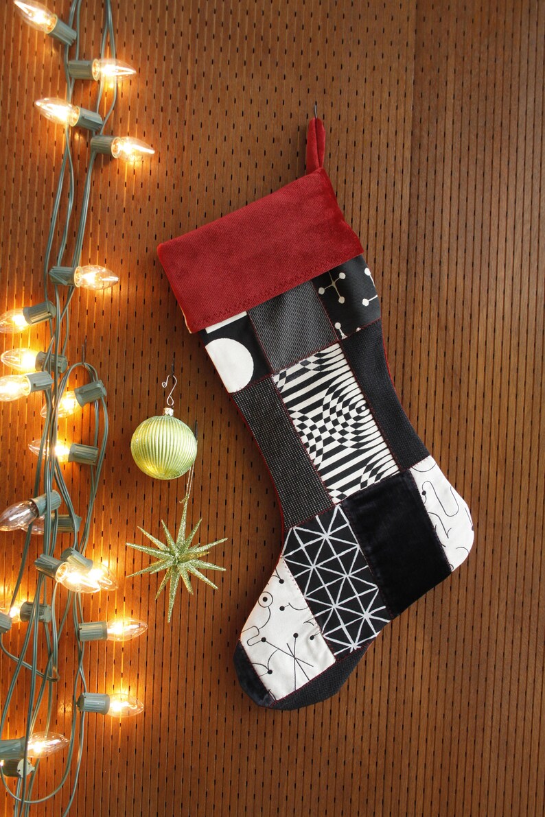 Modern Christmas Stocking Damon Black and Red image 2