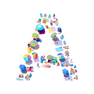 Letters A-Z - Aerial Beach Illustration -Print -  Colorful Children&#39;s Room