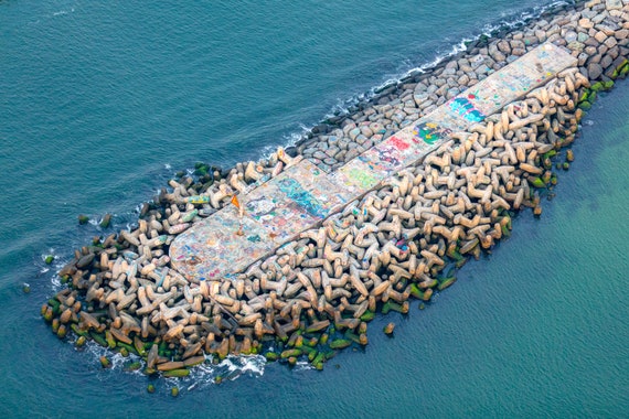 Manasquan Inlet XII Sunrise Jersey Shore Aerial Beach Photography  Jersey Shore Wall Art Home Decor New Jersey NJ Grafitti Rocks