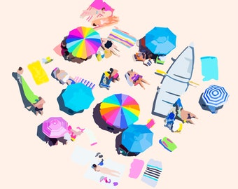 Sand III - Wall Art - Graphic Illustration - Umbrellas - Boat - Home Decor - Art Print - Aerial Beach Scene - Abstract - Colorful - Square