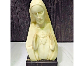 Mid Century French Artist Jean-Jacques JJ Krafft Jesus Sculpture Sacred Heart