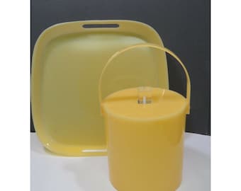 Vintage George Briard Butter Yellow Ice Bucket and Tray Mid Century Modern