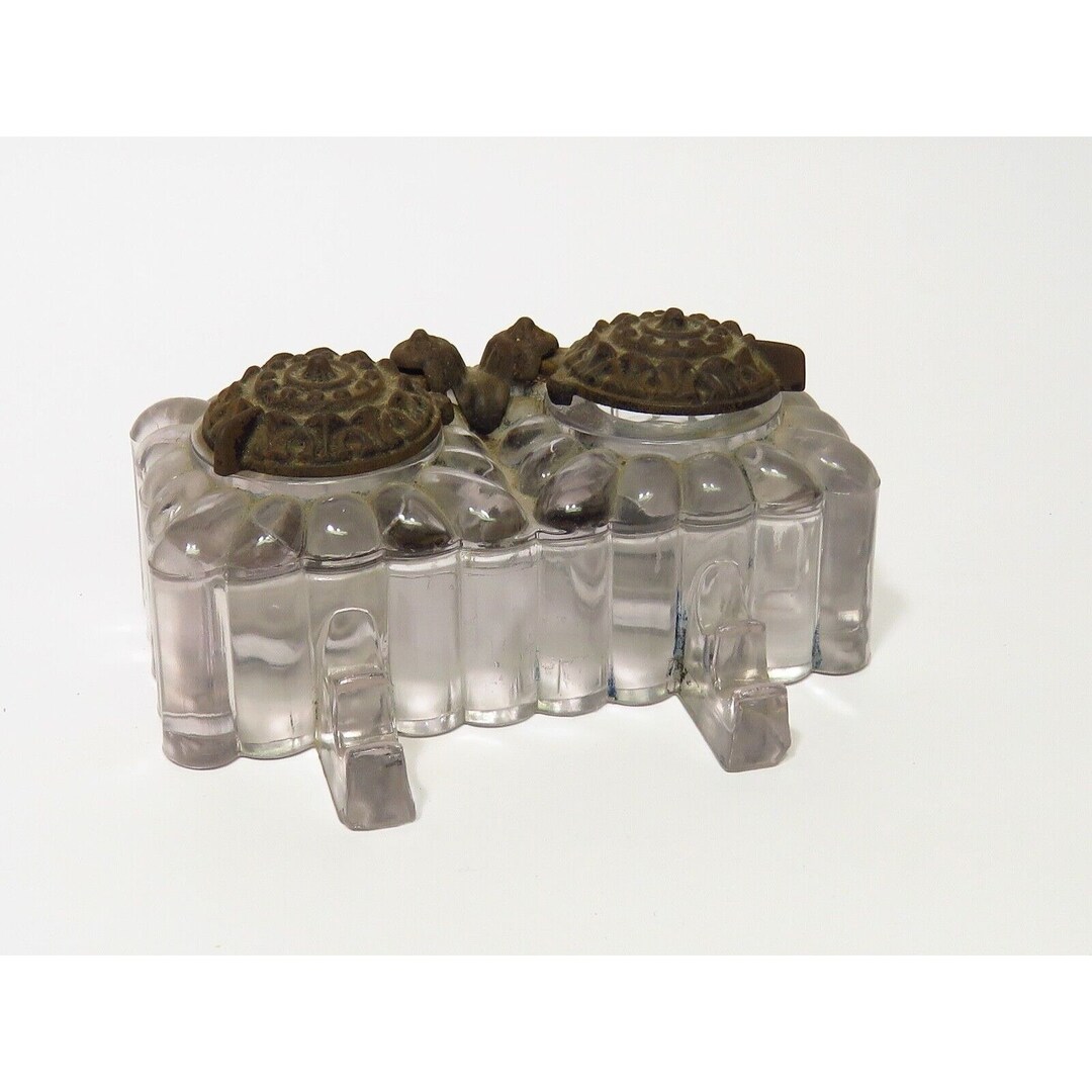 Antique Double Inkwell Tatum Glass Co. Victorian Pressed Glass Cast