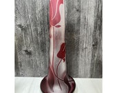 Large Red Art Nouveau Cameo Glass Vase Tulips Flowers 15.5 quot