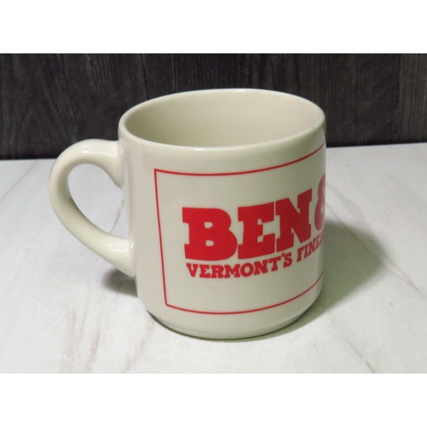 Rare 1980s Ben & Jerry's Ice Cream Coffee Mug Red White Porcelain Vtg Original
