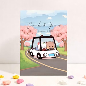 Süße Hochzeitskarte mit Hochzeitsauto | Niedliche Jubiläumskarte | Karte für Freund, Freundin, Mann, Frau | Bubu Dudu Bär