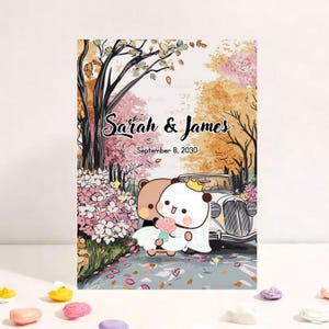 Süße Hochzeitskarte mit Hochzeitsauto | Niedliche Jubiläumskarte | Karte für Freund, Freundin, Mann, Frau | Bubu Dudu Bär