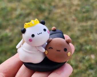 Bubu Dudu Bride and Groom Mini Figure / Peach Goma Miniature / Couple Love Gift