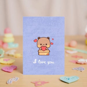 I Love You | Adorable Cartoon Bear with Heart | Gift for Boyfriend, Girlfriend, Husband, Wife, Him, Her, Bubu Dudu Bear