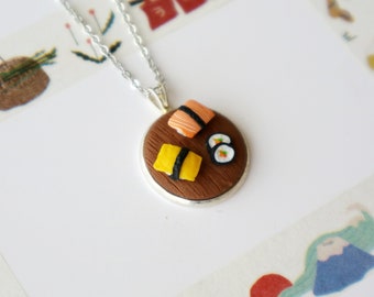 Sushi Plate Necklace - Miniature food jewelry - Sushi jewelry -  food necklace bento box necklace mini sushi necklace tiny sushi charm