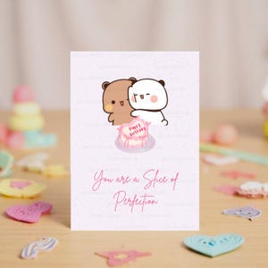 Cartão "Você é um Pedaço de Perfeição" | Cartão de Aniversário Fofo | Presente para Namorado, Namorada, Marido, Esposa, Ele, Ela - Urso Bubu Dudu