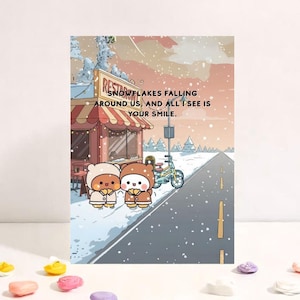 Snowflakes Falling Around Us | Cute Anniversary Card | Gift for Boyfriend, Girlfriend, Husband, Wife, Him, Her - Bubu Dudu Bear