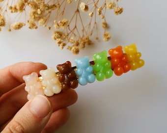 Rainbow Gummy Bear Hair Clip, Kawaii Hair Clip, Jelly Clear Resin Clip, Cute Hair Clip, Christmas Gift, Birthday Gift, Acrylic Hair Barrette