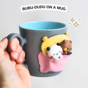 2 Pieces - Bubu Dudu Bear Polymer Clay on a mug