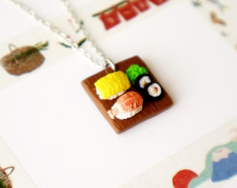 Sushi Plate Necklace - Miniature food jewelry - Sushi jewelry -  food necklace bento box necklace mini sushi necklace tiny sushi charm