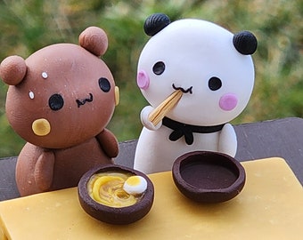 Bubu Dudu Eating Ramen Together Mini Figure / Peach Goma Miniature / Couple Love Gift