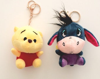 Winnie and Eeyore Fluffy Kawaii Keychain Set of 2 | Winnie the Pooh Keychain, adorable cute keychain, car key, house key, office key