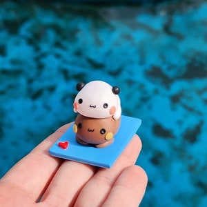 Bubu Dudu On a Yoga Mat Mini Figure / Peach Goma Miniature / Couple Love Gift