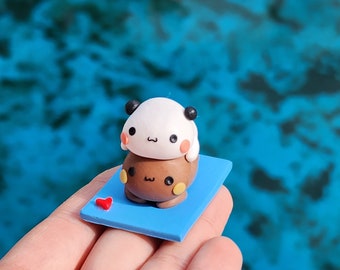 Bubu Dudu On a Yoga Mat Mini Figure / Peach Goma Miniature / Couple Love Gift
