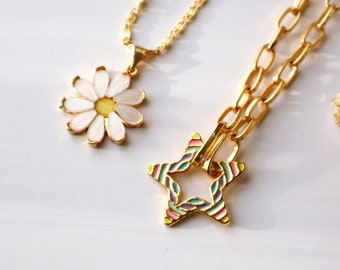 Gold Plated Star Necklace - Daisy Flower Gold Necklace - Charm Necklace - Trendy Chain Necklace