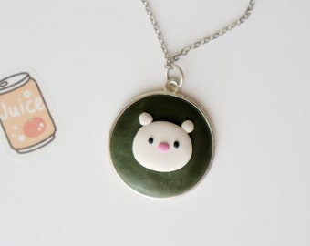 Polymer Clay Bear Necklace - Cute White Bear Necklace - Polymer Clay Charm