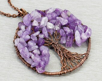 Tree of life pendant Amethyst jewelry Reiki healing crystal necklace Mother in law gift for anniversary gift for wife gift for teacher gift