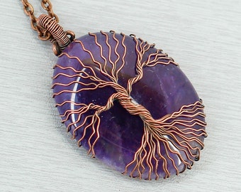 Family tree necklace Tree of life pendant Amethyst jewelry Mother in law gift for sister birthday gift for dad gift for husband gift for her