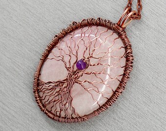 Tree of life pendant Rose quartz charm necklace Birthday gift for her Mother in law gift for mom gift for grandma gift for wife gift sister