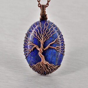 Lapis Lazuli Jewelry Tree Of Life Statement Necklace Blue Copper Necklace Dangle Earrings Zen Yoga Meditation Inspirational Gift For Women
