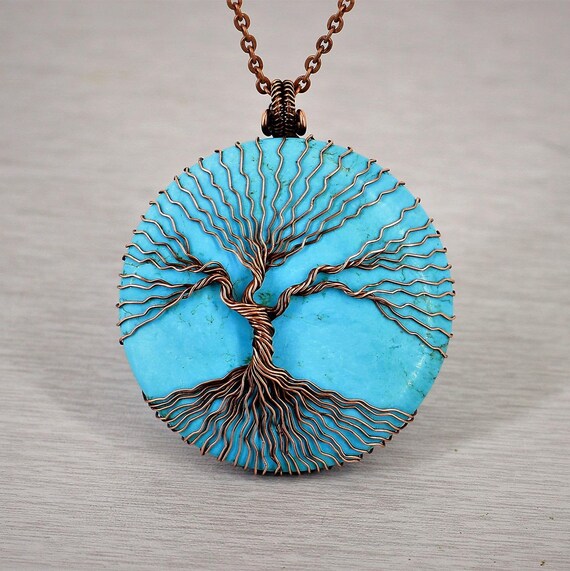Reiki Blue Turquoise Tree of Life Necklace Pendant