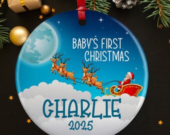 Baby's First Christmas Personalized Christmas Tree Ornaments, Custom Ceramic Ornament with Name, Kids Personalized Ornament, Tree Decoration