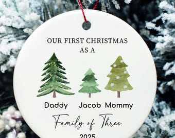 Family of Three Christmas Ornament, Family of 3, Family Ornament Personalized Baby's First Christmas Ornament, First Christmas Ornament 2025