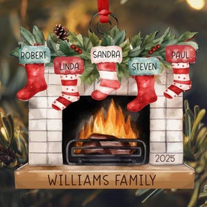 Christmas Ornaments, Personalized Family Christmas Ornaments, Family Christmas Stocking Ornament, Stockings on Fireplace, Christmas Gift
