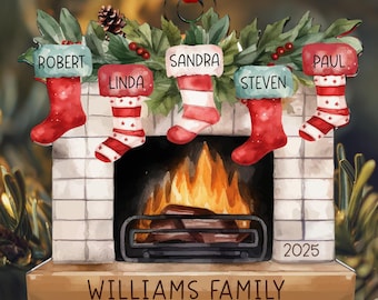 Christmas Ornaments, Personalized Family Christmas Ornaments, Family Christmas Stocking Ornament, Stockings on Fireplace, Christmas Gift