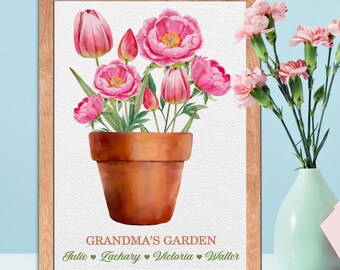 Grandma's Garden Birth Flower Bouquet Sign, Flower Gift for Grandma, Personalized Gift for Grandma Custom Birth Flower Bouquet Wall Art