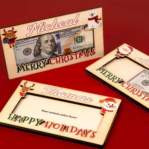 Christmas Money Holder Personalized, Christmas Gift Secret Santa Gift Reindeer Santa Money Holder Xmas Gift for Family Kids Money Card Gift