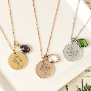 Birth Flower Necklace, Summer Jewelry, Birth Flower Jewelry, Birth Month Necklace, Handmade Gift, Combined Birth Flower Necklace, Mom Gift