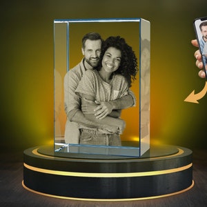 3D Crystal Photo Brick w/Light Base,  Mothers Day Gift, Crystal Photo, Personalized Custom Glass Laser Etched & Engraved Photo Picture