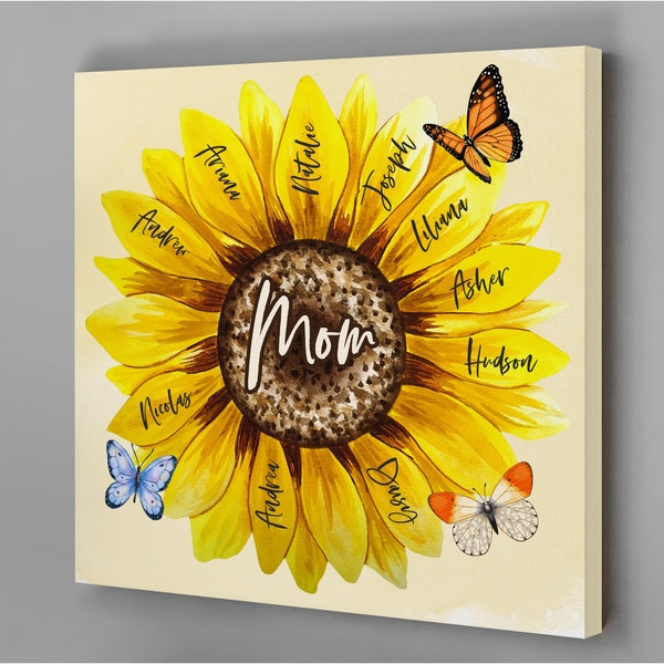 Mothers Day Gift, Personalized Sunflower Mom Sign, Sunflower Mom Sign with Kids Names, Gift for Mom, Canvas Print, Sunflower Mom and Grandma
